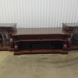 Solud Wood Lift Too Coffee Table & Two Matching End Tables
