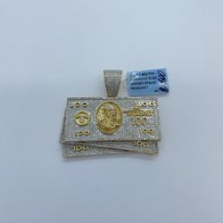 New 10k Solid Gold Diamond Money Stack Pendant 