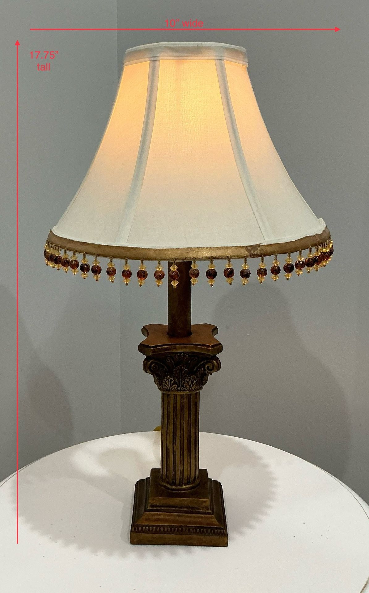 Small Shabby Antique Gold Resin Decorative Lamp with Beaded Cream Shade