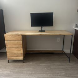 West Elm desk blonde wood mcm Industrial Modular Desk w/ File Cabinet modern