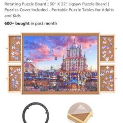 New 1000 Piece Wooden Jigsaw Puzzle Table - 4 Drawers, Rotating Puzzle Board | 30” X 22” Jigsaw Puzzle Board | Puzzles Cover Included - Portable