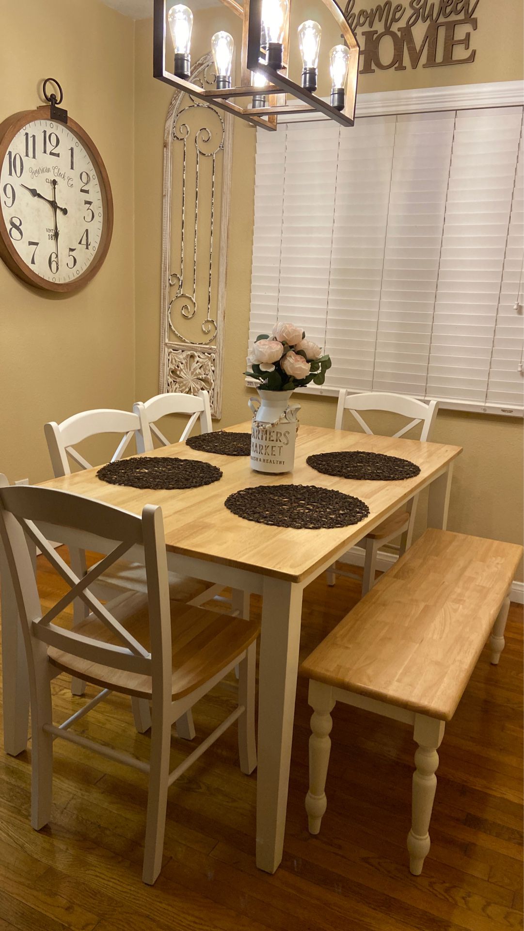 Farmhouse dining table with bench