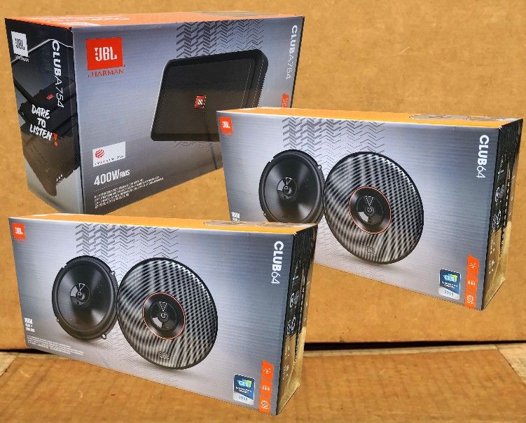 JBL Club Series 4 Channel Speaker System Amplifier 2 Sets 6 1/2 Inch 2-Way Coaxial Speakers 360 Watts Package 🚨 Payment Options Available 🚨 No Credi
