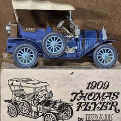 1909 Thomas Flyer "Flyabout" Vintage Jim Beam Blue Car Whiskey Decanter -Full