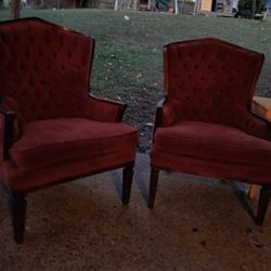  Red Vintage Tufted Armchairs