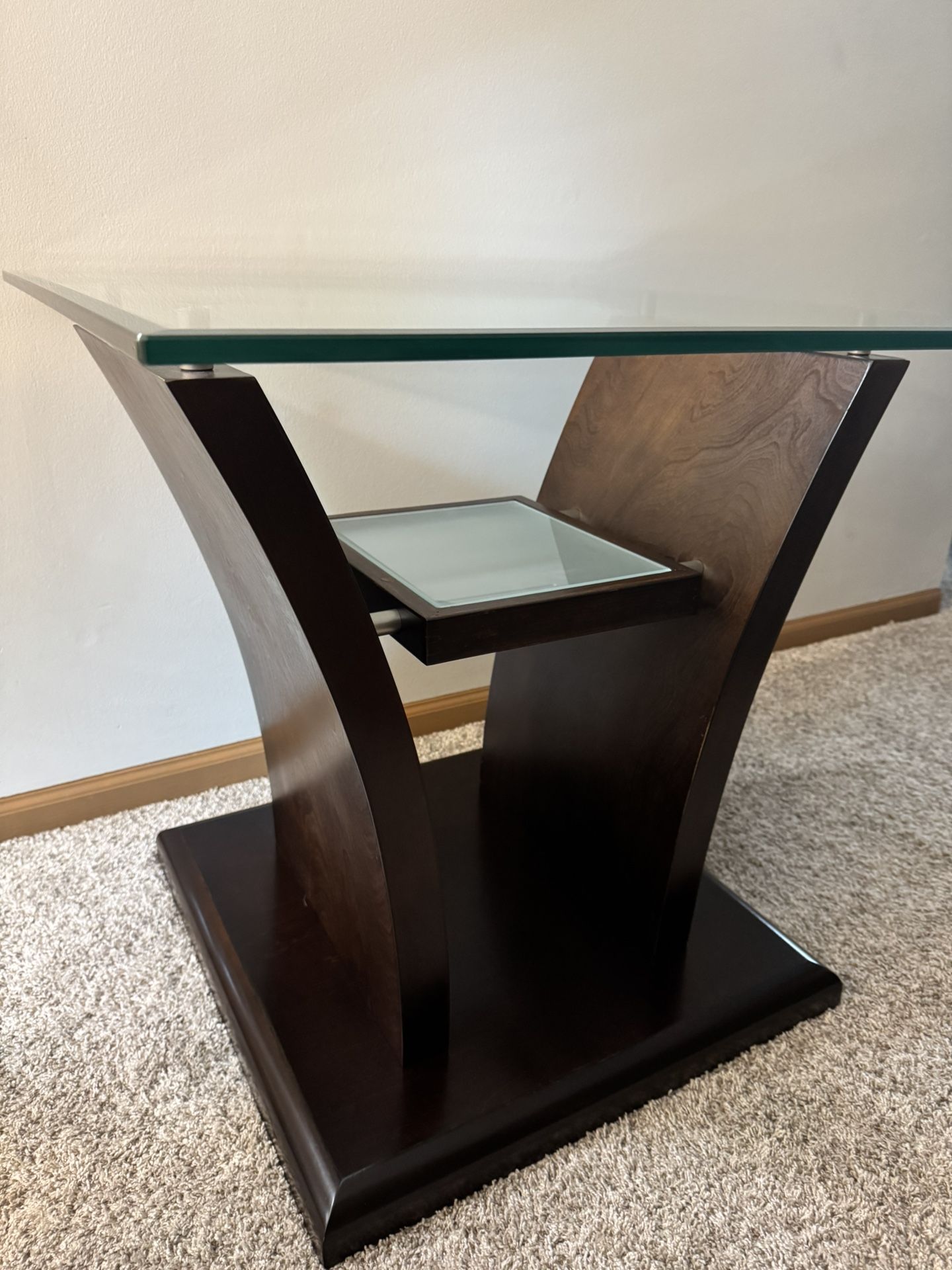 Modern Glass-Top End Tables – Wood Base – Set of 2
