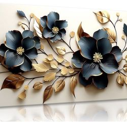 Blue Golden Flower Wall Art
