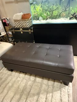 Large Brown Faux Leather Ottoman/Bench 