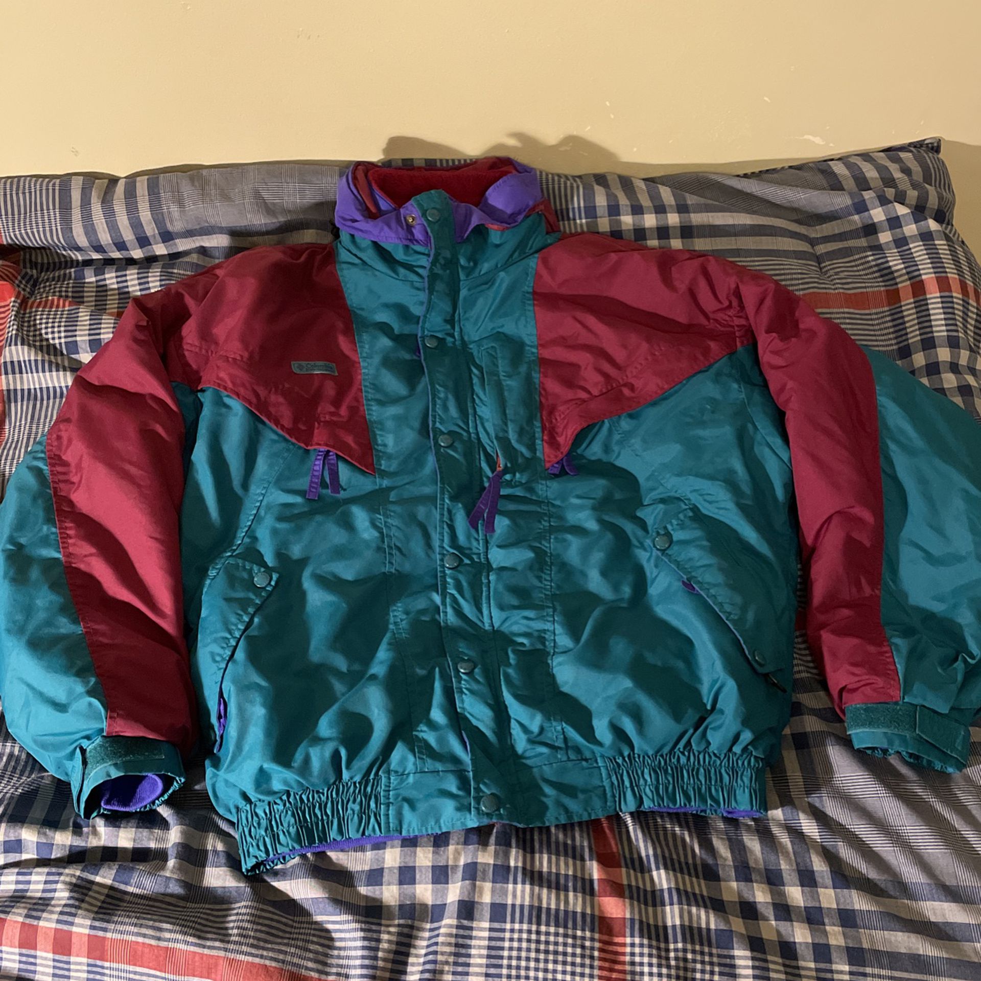Vintage 90s Columbia Ski Jacket Sz L Radial Sleeve Teal Purple