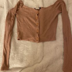peach colored crop top/cardigan
