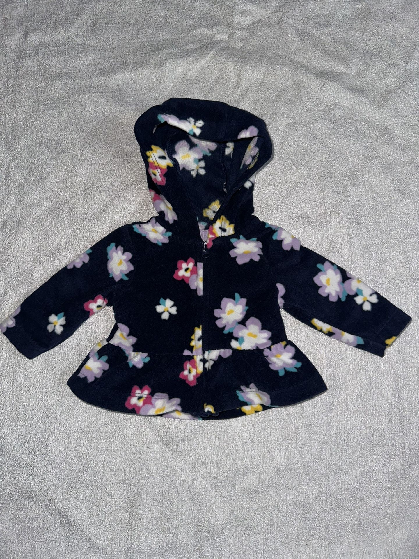 Carter’s Baby Girl Newborn Infant Blue Flower Fleece Zip up Hoodie Jacket