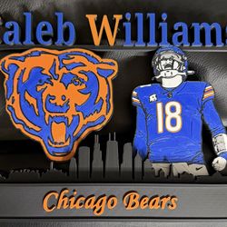 Chicago Football QB Caleb Williams#18 Inspired – Custom 3D Printed Desktop Display Fan Art Tribute | Skyline Backdrop | Approx. 9–10 Inches Wide