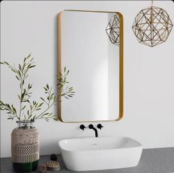 ✨ New 17 Stories Gold Framed Wall Mirror – Modern Bathroom/Accent Mirror ✨