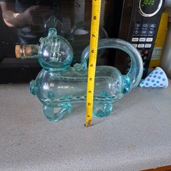 Vintage Turquoise Glass Gin Pig Decanter 
