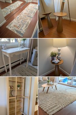 Rugs, Table, Side Table, Glassdoor Bookcase 