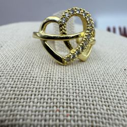 Fashion Gold Color Plated Boho Simple Hollow Sparkling Crystal Heart Shape Sz. 6