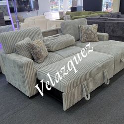 ✅️✅️2-Piece Convertible Sectional
Sleeper Sofa W/Fold-Down Table & Chaise Storage✅️