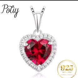 925 Sterling Silver Heart Shaped Pendant Necklace 