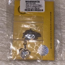 4.0 CT Moissanite, White Gold , Heart Shaped Necklace. 
