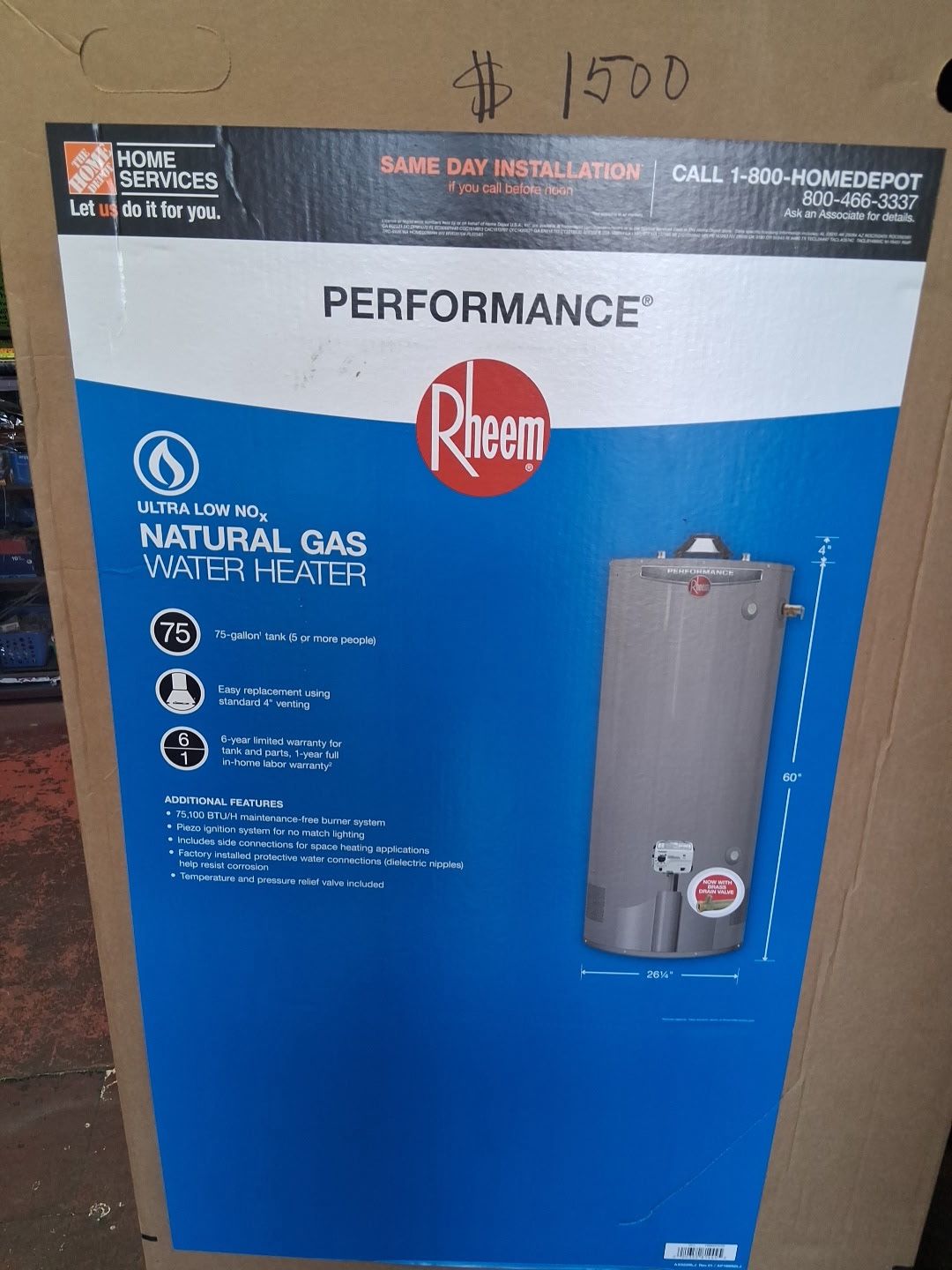 NEW 75gl RHEEM WATER 💦 HEATER