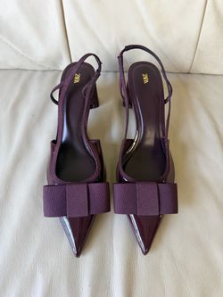 Zara Burgundy Patent Bow Slingback Heels Size EU 42 US 11 True to Size
