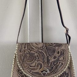 Beige leather handbag for women
