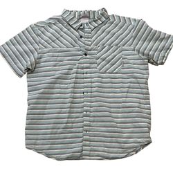 Columbia Men’s Light Blue Striped Casual Short Sleeve Button Up Shirt Size XL