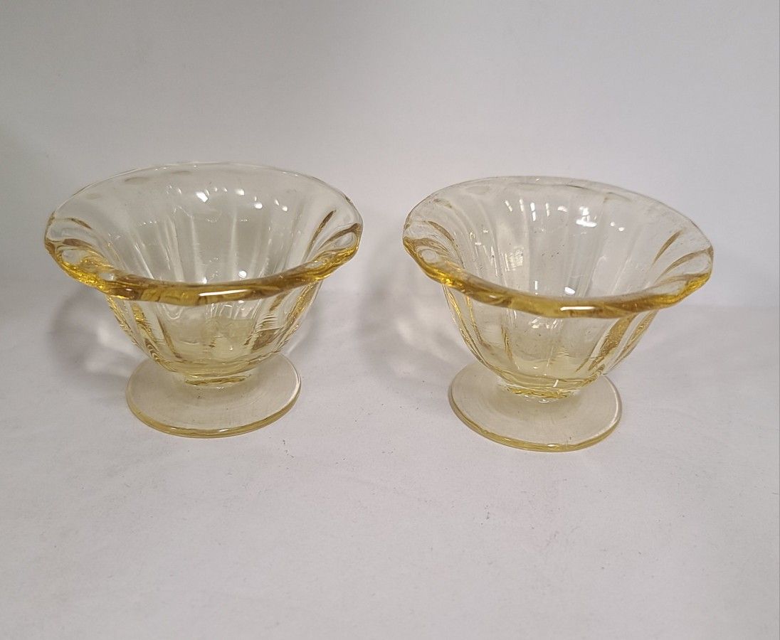 2 Vintage Yellow Glass Salt Dips