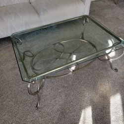 Vtg Side Table & Coffee Table. Wrought Iron Look. Glass Tops 