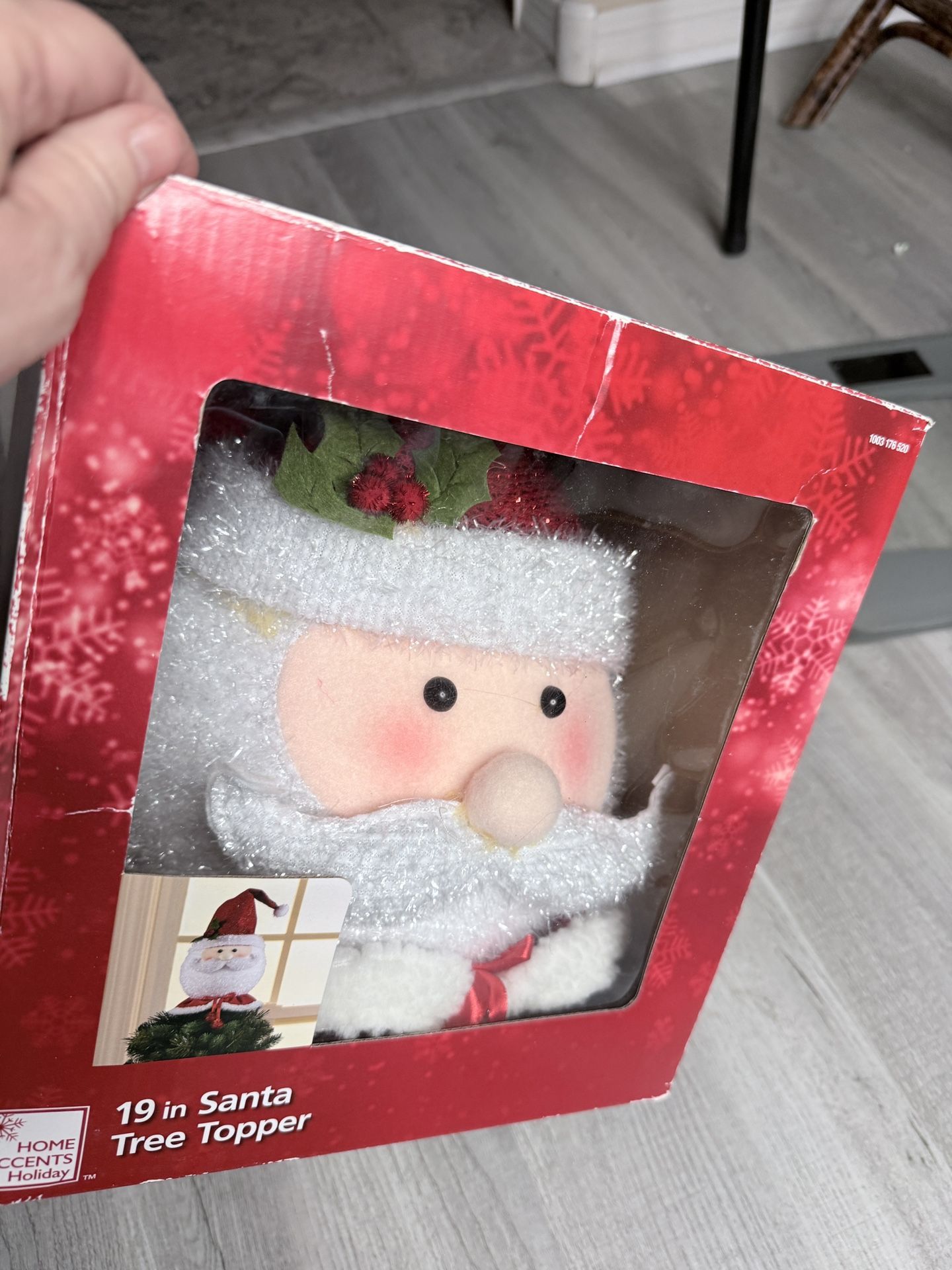Home Accents Holiday 19” Glitter Santa Face Head Christmas Tree Topper Orig Box