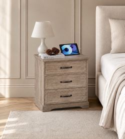 1pc Farmhouse Gray Nightstand with charging station outlet