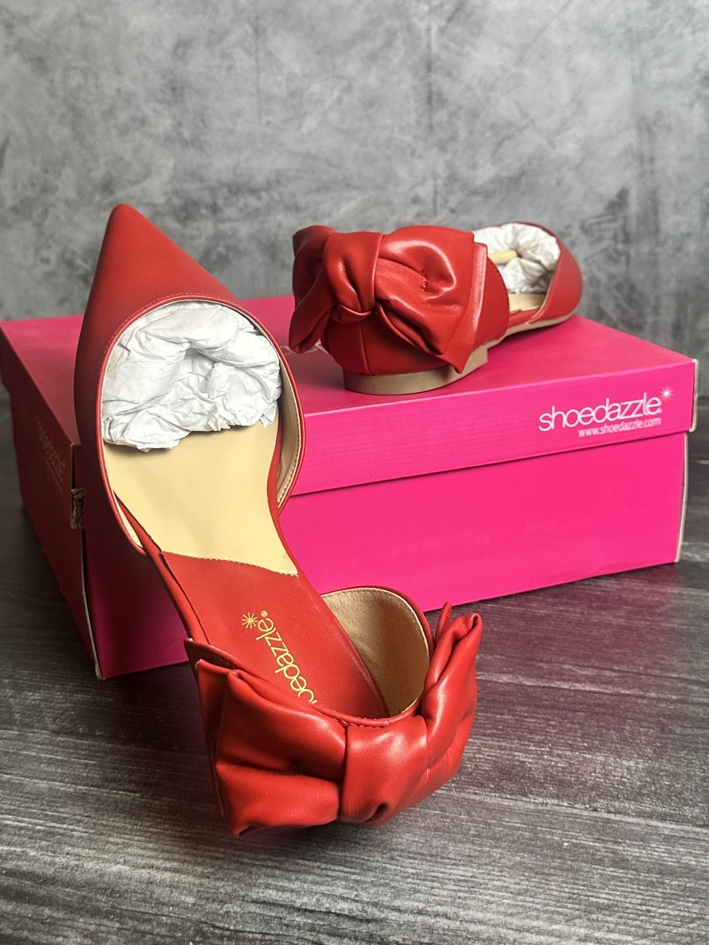 Red Leather Bow Flats size 9