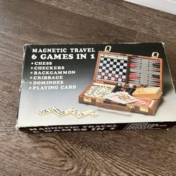 Magnetic Travel 6-in-1 Game Set - Black and Brown