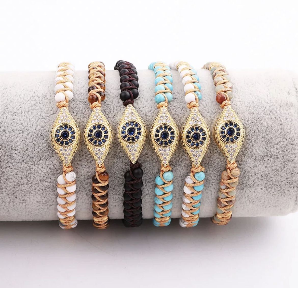 Natural Gemstone Bracelet w/Eye Charm