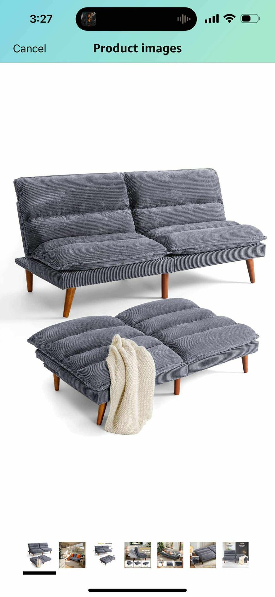 Futon Sofa Bed Futon Couch with Adjustable Back Upholstered Sleeper Sofa Bed for Living Room Furniture (Corduroy,Grey)