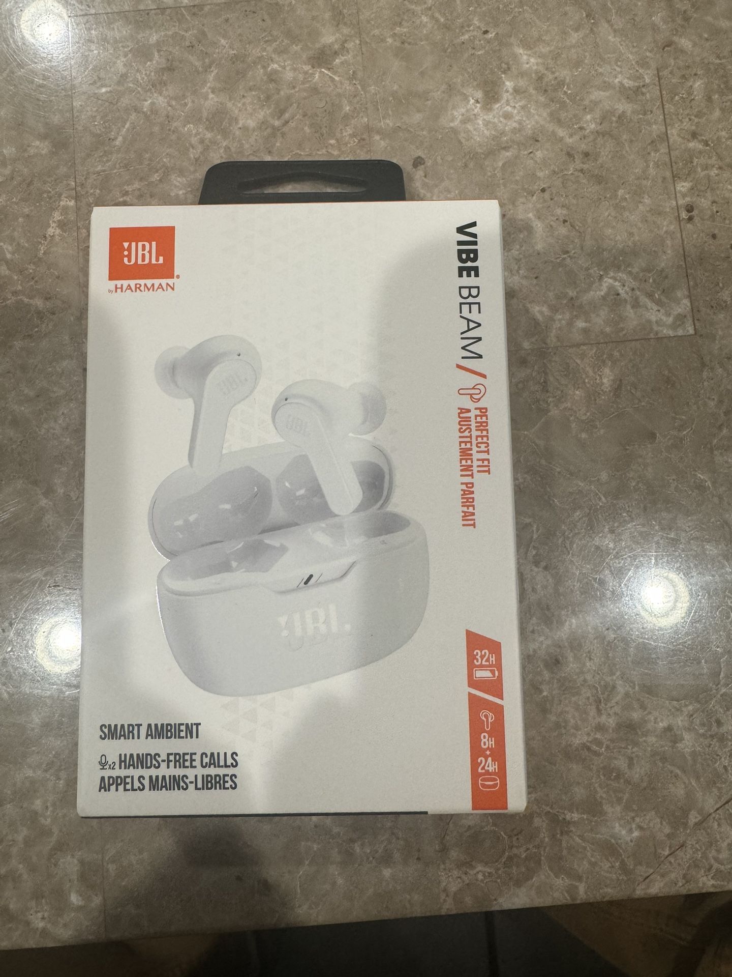 JBL Vibe Beam True Wireless Earbuds, Bluetooth 5.2, White JBL Deep Bass Sound, Up to 32 hours of battery life, Water & Dust Resistant, Hands-free call