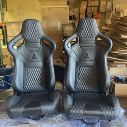Tanaka Universal Racing Seats Pair OBO Black With Blue Stitching 