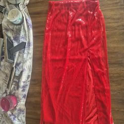 XS Red Sparkly Midi Skirt