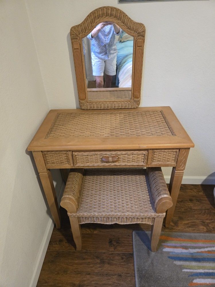 Unique Desk, Vanity Or Make-up Table, drawer, Mirror  & Matching Bench Seat.