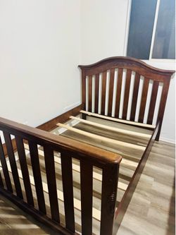Full Size Wooden Bed Frame with convertible crib