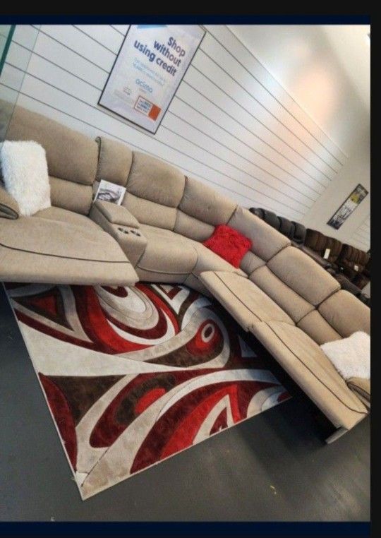 *Weekly Feature!!!*---Cozy Alejandra Mocha Microfiber Reclining Sectional Sofa---Delivery And Financing Available👌