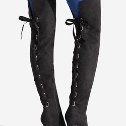 Thigh High Platform Stiletto Boot Heels Black 