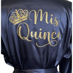 Navy Blue Satin Quince Robe