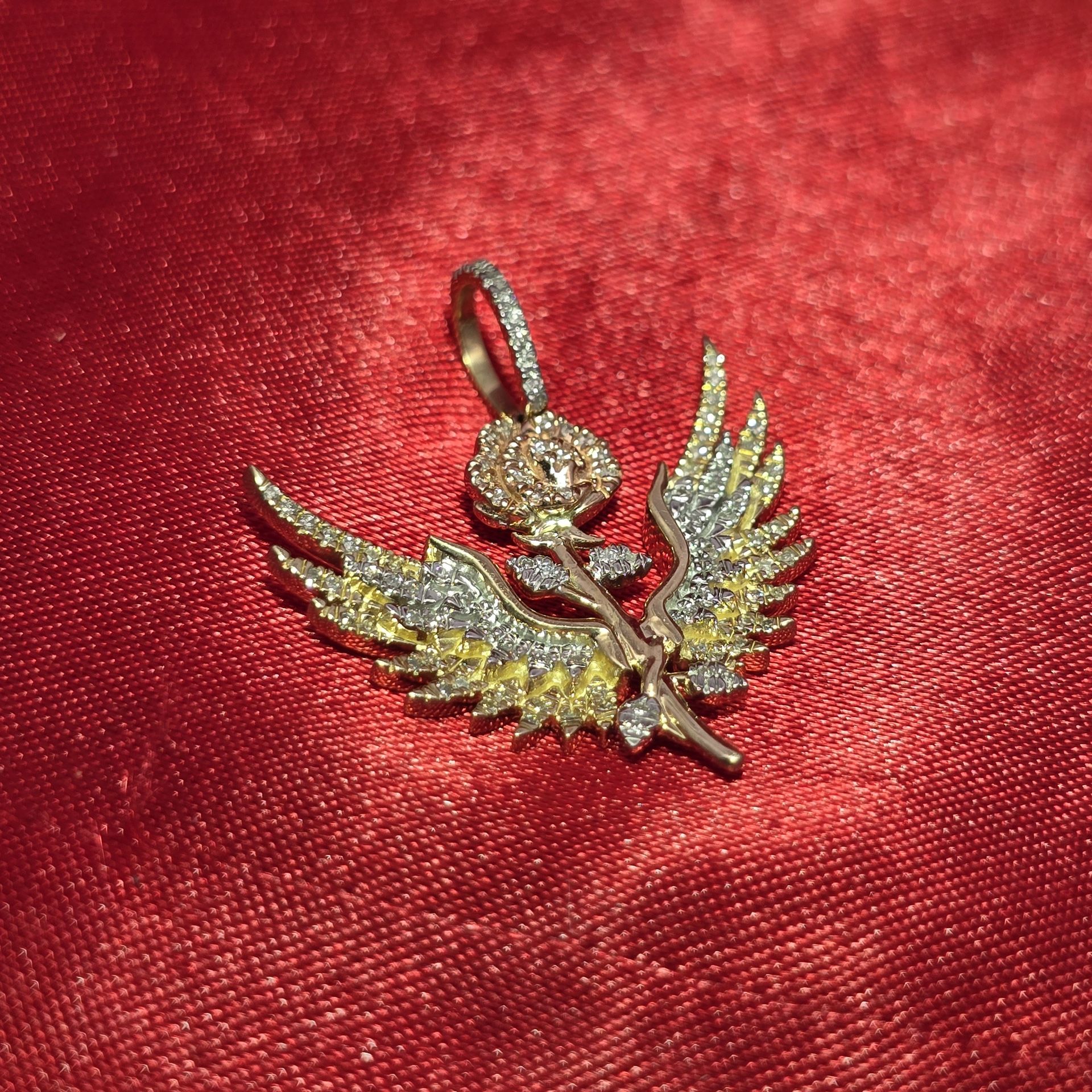 10k Yellow Gold Diamond Rose Wing Pendent 2.50 ctw