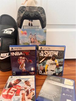 PS5 Camo Conteoller, Nike slides, Anime figurine, 4 Ps5 games