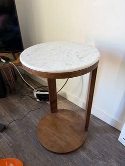 Round Marble Top Side Table Mango Wood Base