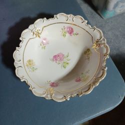 Rose And Gold Edged Fruit,etc Bowl. No Chips Or Cracks, Was Grandma's Bowl.