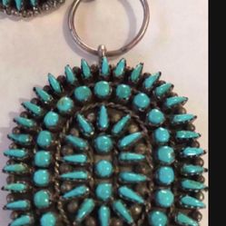 Vintage Zuni Sterling Silver Turquoise Petit Point Needle Point Concho Belt