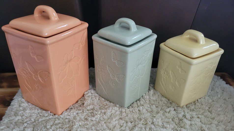 3 Pc Lillian Vernon Canister Set NEW Butterfly *DISCONTINUED* 3 Piece