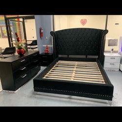 New Queen Bed Frame Dresser Mirror And 1 Nightstand Only No Mattress 